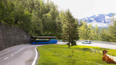 The Glockner bus at a hairpin bend
